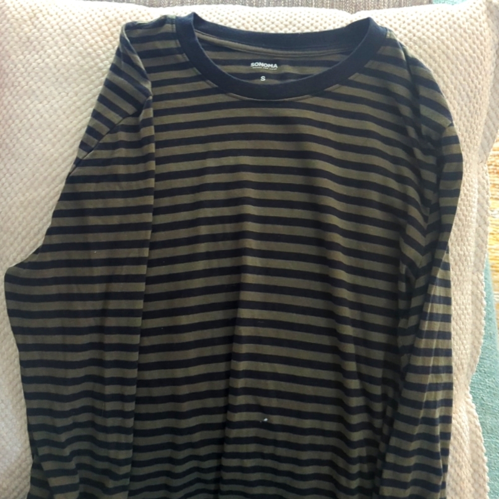 Sonoma long sleeve Tshirt army green and black striped Small